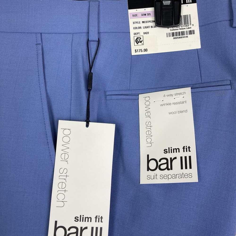 Bar III‎ Mens Slim fit Dress Pants 32Wx32L Blue Solid Wool Blend E111699 - Picture 7 of 11
